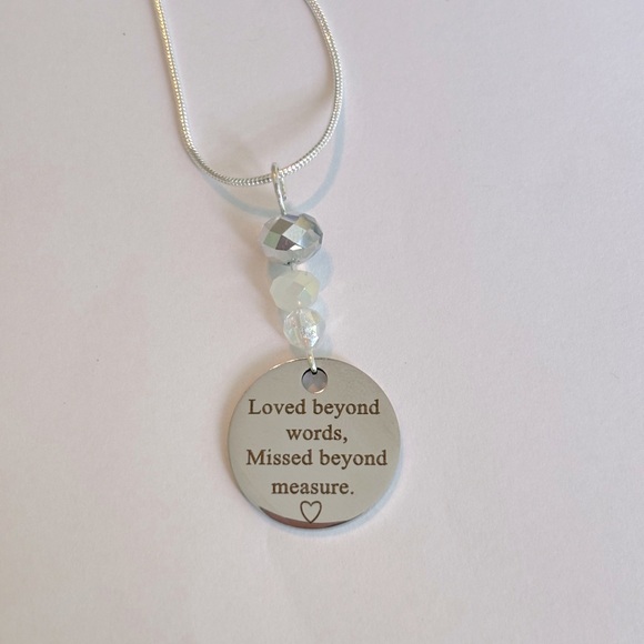 Memorial 925 sterling silver chain charm necklace Loved beyond words - Picture 3 of 5